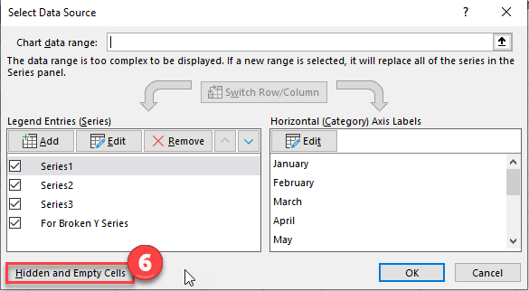 Adjust Hidden and Empty Cells in Excel for Broken Axis