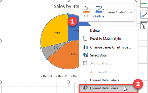 Format Data Series in Pie Chart of Excel