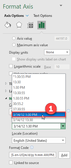 Format Graph to show Time Date in Excel