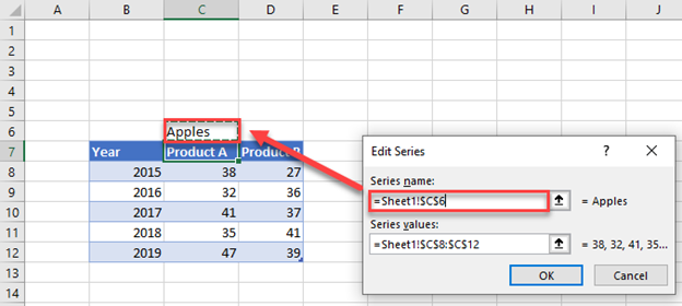 Link Series Name with Formula in Excel