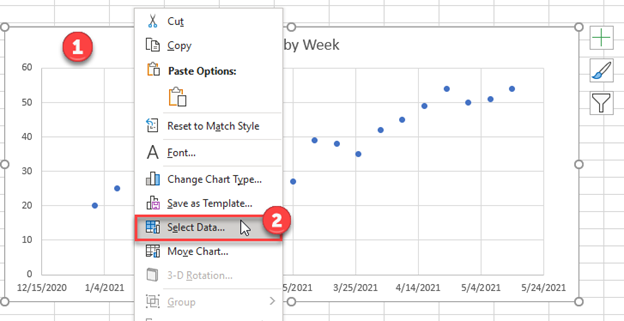 Select New Data to Change Horizontal Axis in Excel