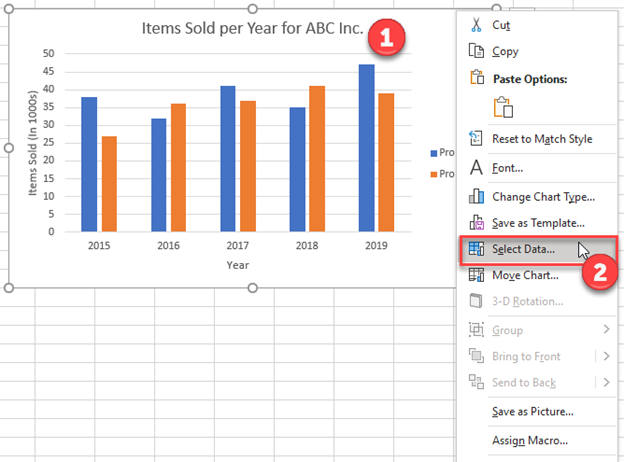 Select Data to Change Series in Graph Excel