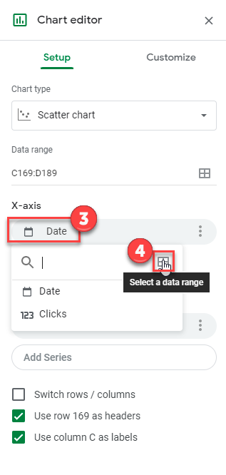 Select New Data for Horizontal Axis in Google Sheets