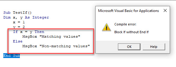 VBACompileError NoEndIf