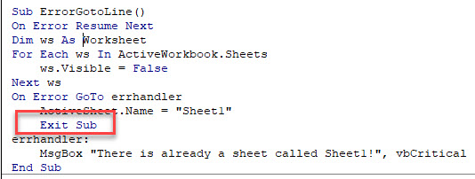 VBA OnError ExitSub