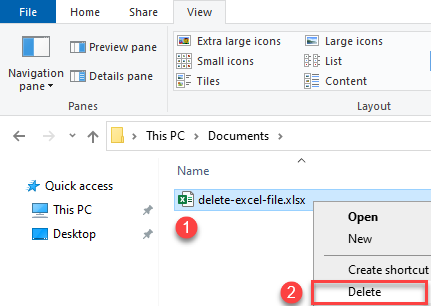 delete excel file windows explorer