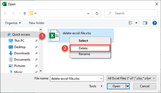 delete file in excel 3a