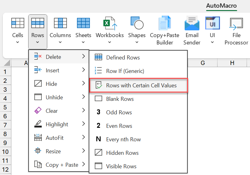 delete rows certain values