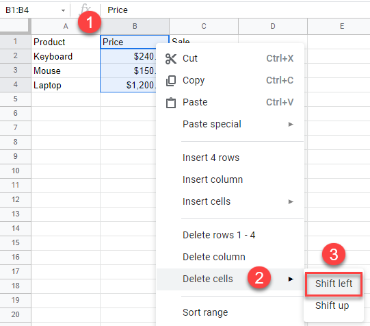 delete shift cells left 7