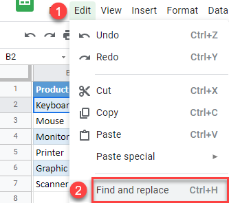 google sheets find and replace 1