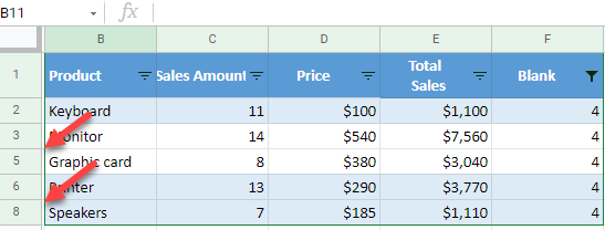 google sheets hide blank rows 3