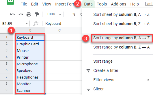 google sheets sort things alphabetically