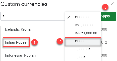 insert rupee sign google sheets 2