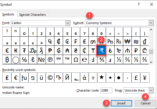 insert rupee symbol 2a