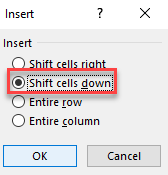 insert shift cells down 3
