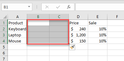 insert shift cells right 11