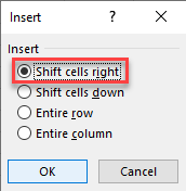 insert shift cells right 3