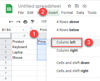 insert shift cells right 7