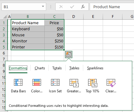 quick analysis smart tag