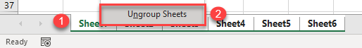unselect all sheets right click