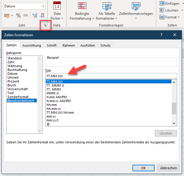 vba benutzerdefiniert zahlenformate datum