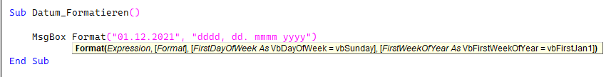 vba format funktion code