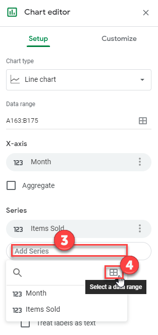 Add Single Data Point Series for Line Graph in Google sheets