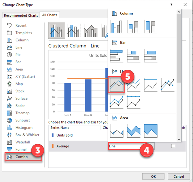 Change Average to Line Graph in Excel