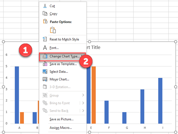 Change Chart Type Numbers to Scatterplot Chart in Excel