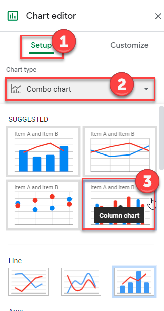 Change Combo Chart to Bar Chart in Google Sheets