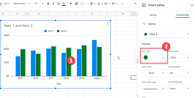 Changing Entire Series Colors for Graph in Google Sheets