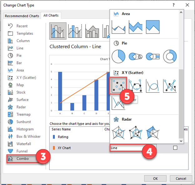 Change New Series to Scatterplot in Chart Graph in Excel