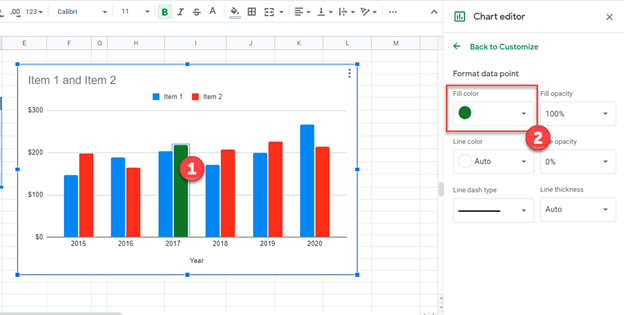 Changing Single Data Point Color for Chart or Graph in Google Sheets