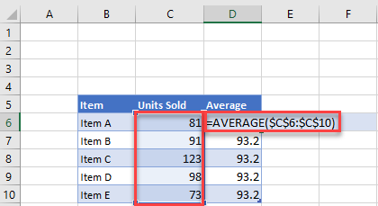 Create Average Column for Graph in Excel