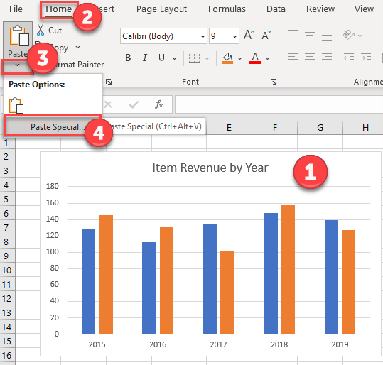 Paste Special Format Graph Chart as Excel