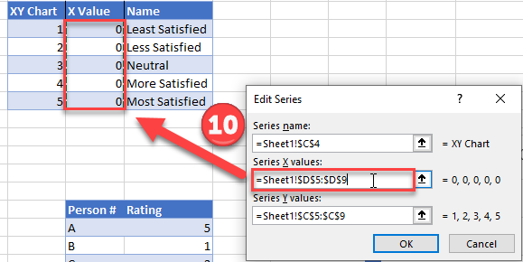 Update XY Values to Scatterplot to show values in Excel