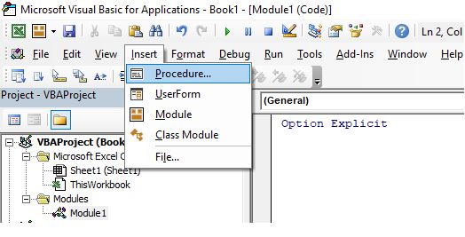 VBASubProcedure InsertProcedure