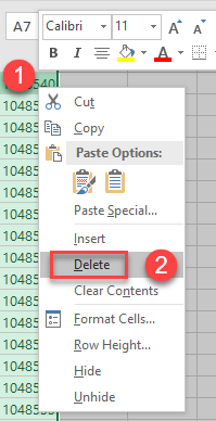 delete infinite rows columns 6