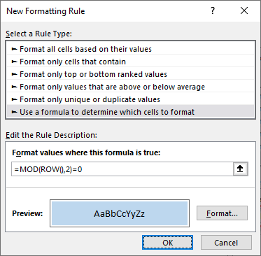 display data with banded rows conditional formatting 4