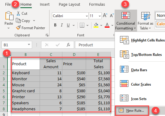 display data with banded rows conditional formatting