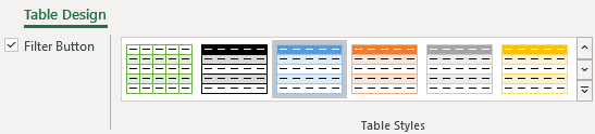 display data with banded rows table styles