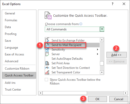 enable email functionality excel 3