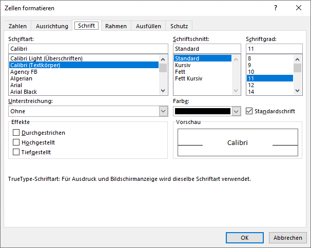 excel zelle schrift formatieren