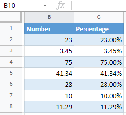 google sheets add percentage style to numbers 3