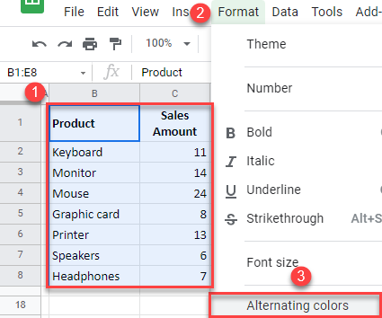 google sheets alterrnating colors 1