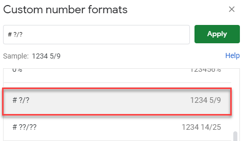 google sheets convert decimal to fraction 2