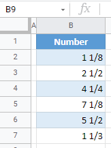 google sheets convert decimal to fraction final