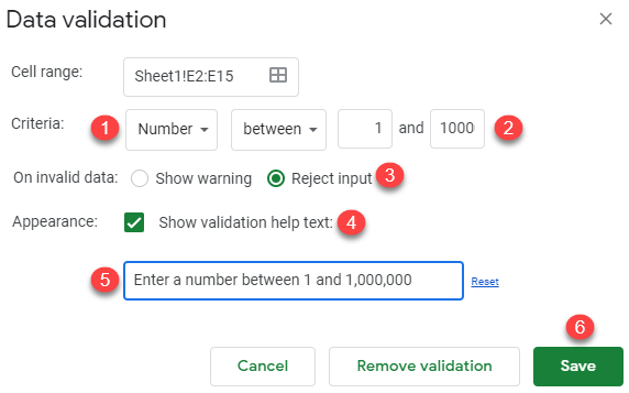 google sheets data validation 2