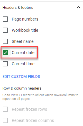 google sheets display current date in header 2