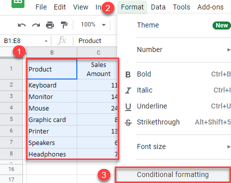 google sheets display data with banded rows